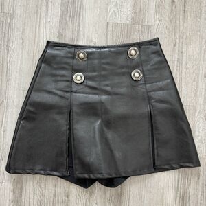 VTG Denum Jeans Y2K Black Glossy Denim Skort A-Line Mini Shorts Made in USA 12